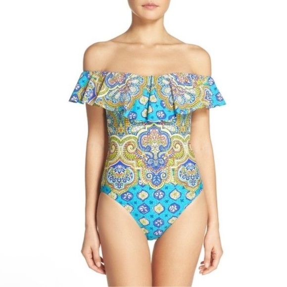 Trina Turk Corsica Off the Shoulder One Piece Swim suit - Picture 1 of 5